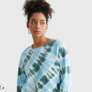 Lucky Brand CROPPED Tie Dye Drawstring Sweatshirt, Crew Neck 100% Cotton